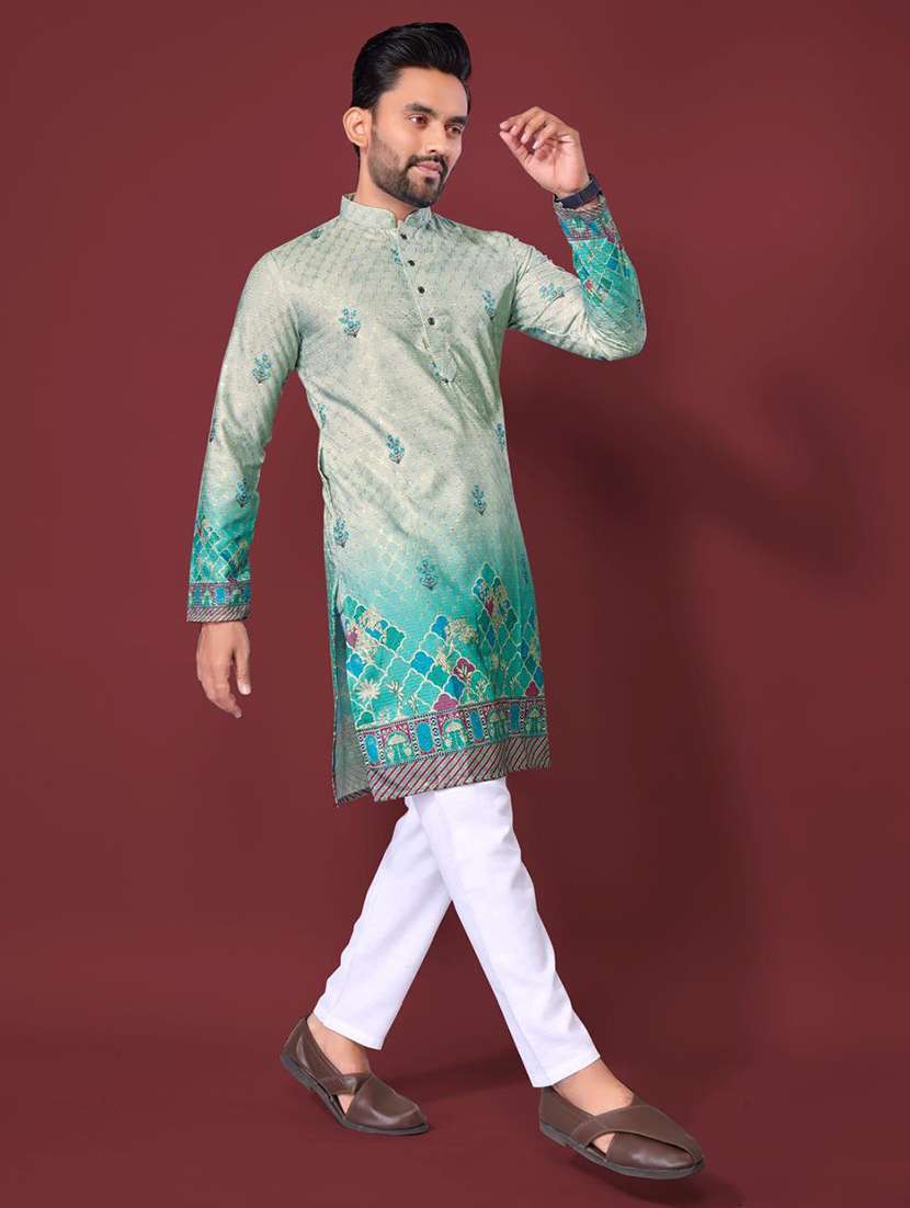 men embroidered mandarin neck long kurta - 21935094 -  Standard Image - 1