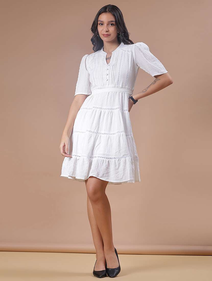 women solid puff sleeve tiered dress - 21935306 - Standard Image - 4