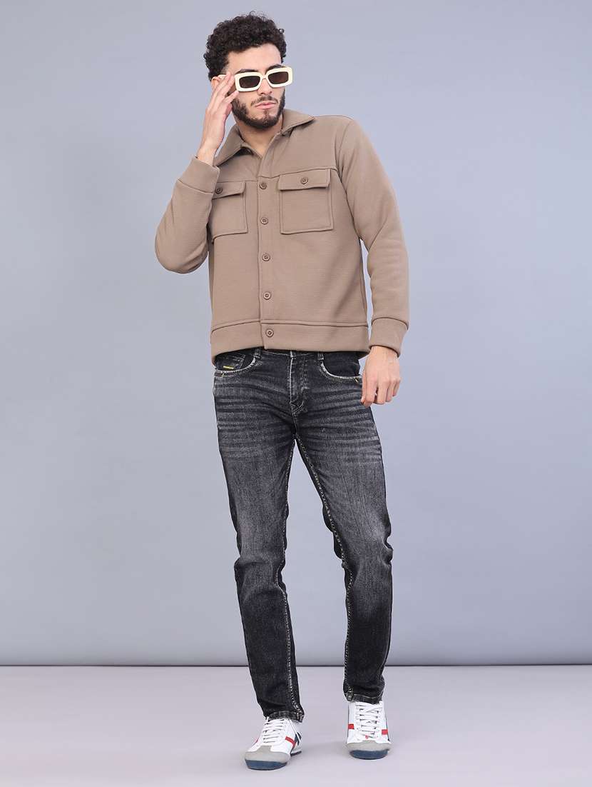 men solid collared long sleeve shacket - 21935426 -  Standard Image - 4