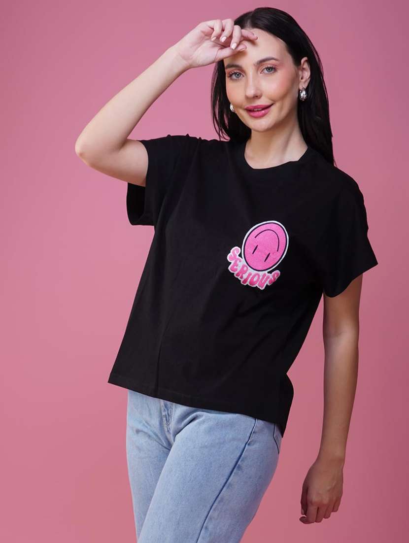 women printed short sleeve loose fit t-shirt