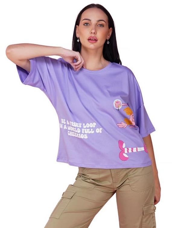 women printed short sleeve loose fit t-shirt - 21935510 - Standard Image - 1