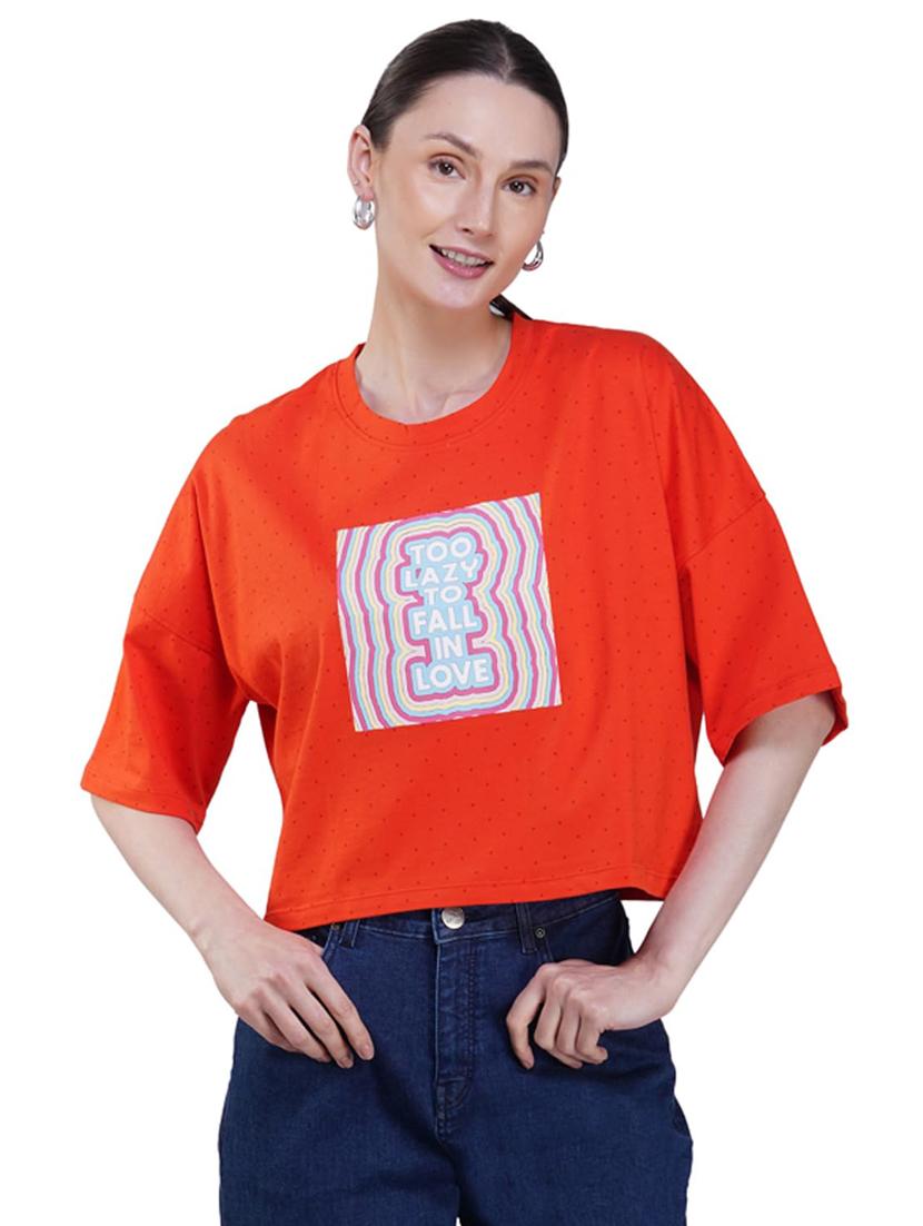 women printed short sleeve regular fit crop t-shirt - 21935512 - Standard Image - 1