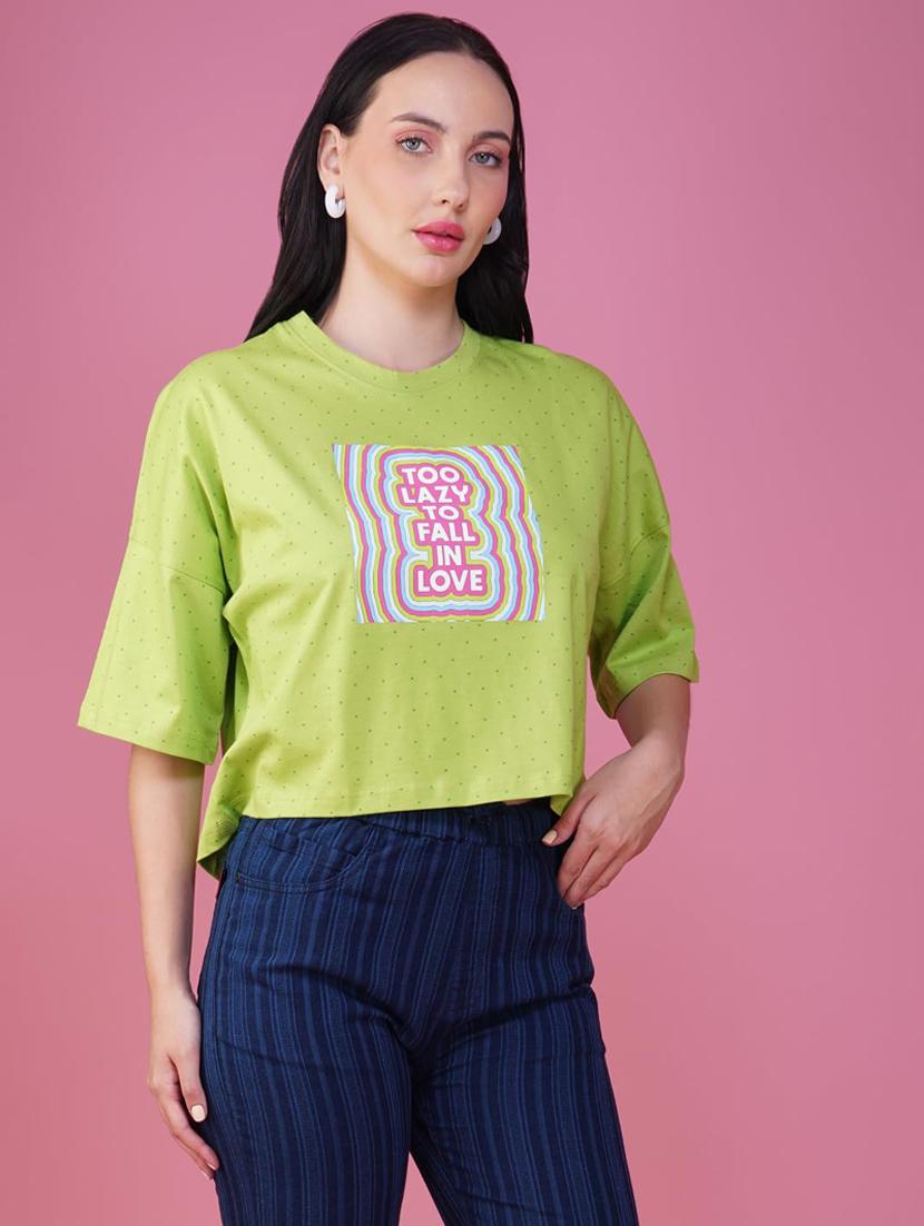 women printed short sleeve regular fit crop t-shirt - 21935513 - Standard Image - 1