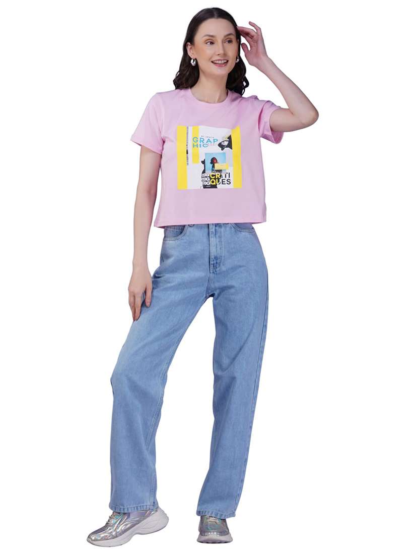 women printed short sleeve regular fit crop t-shirt - 21935514 - Standard Image - 4