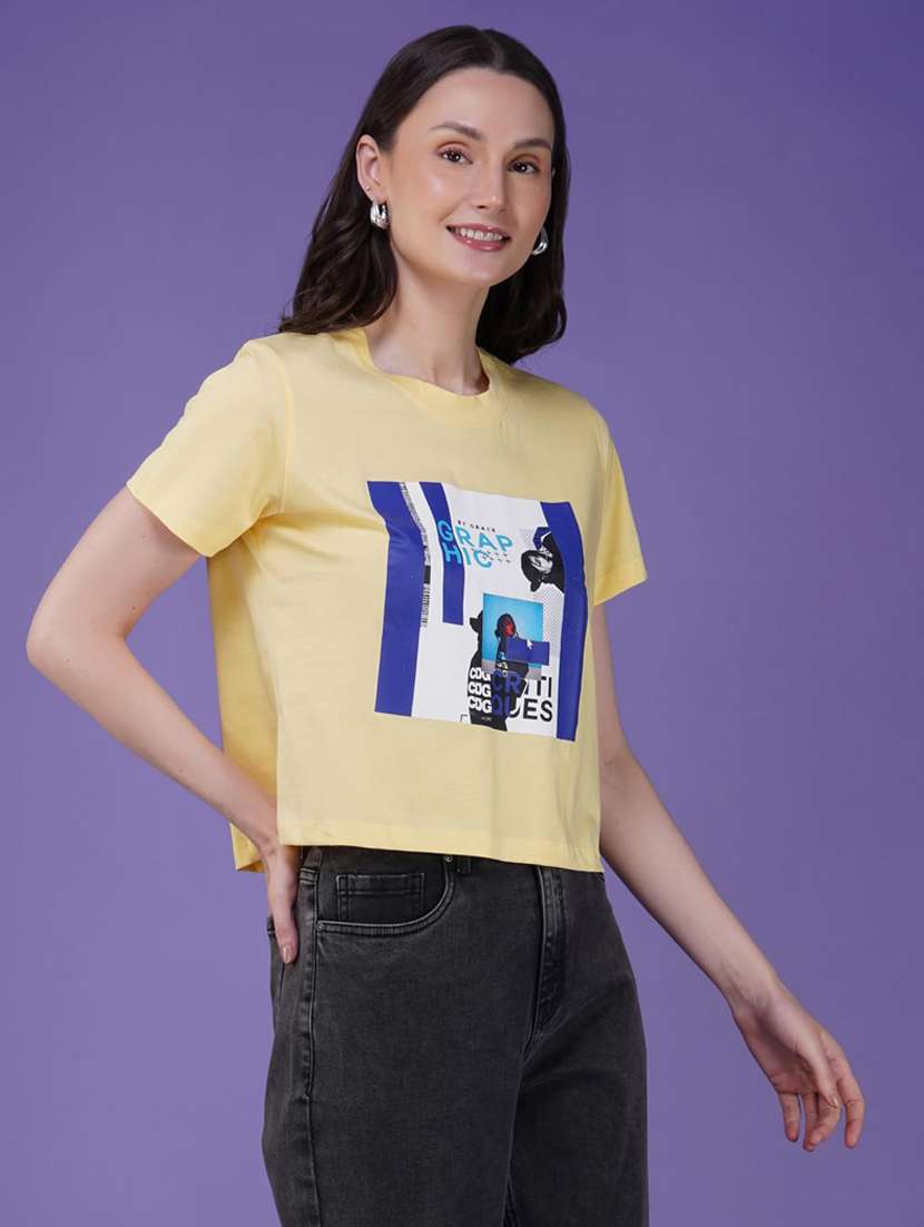 women printed short sleeve regular fit crop t-shirt - 21935515 - Zoom Image - 0