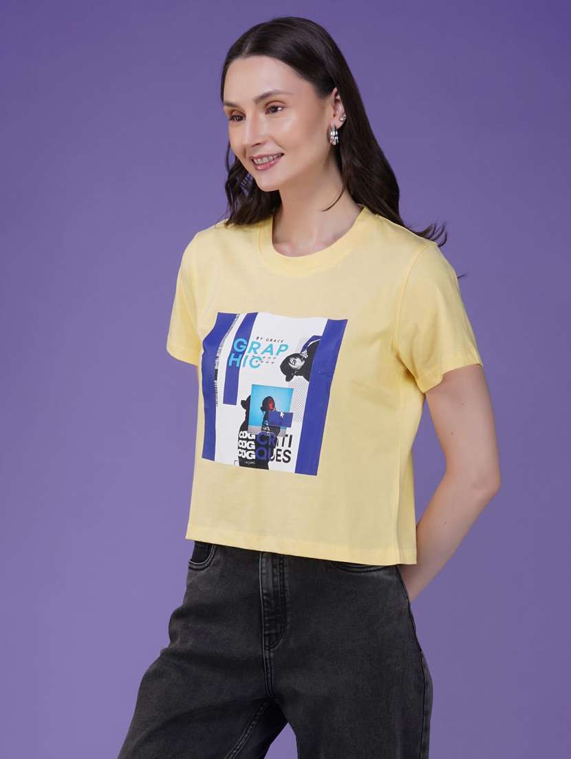 women printed short sleeve regular fit crop t-shirt - 21935515 - Standard Image - 1