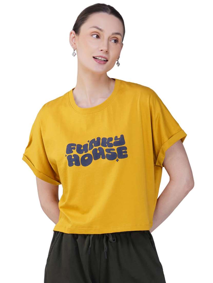women printed short sleeve regular fit crop t-shirt - 21935516 - Standard Image - 1