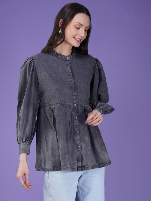women solid puff sleeve peplum top - 21935519 -  Standard Image - 0