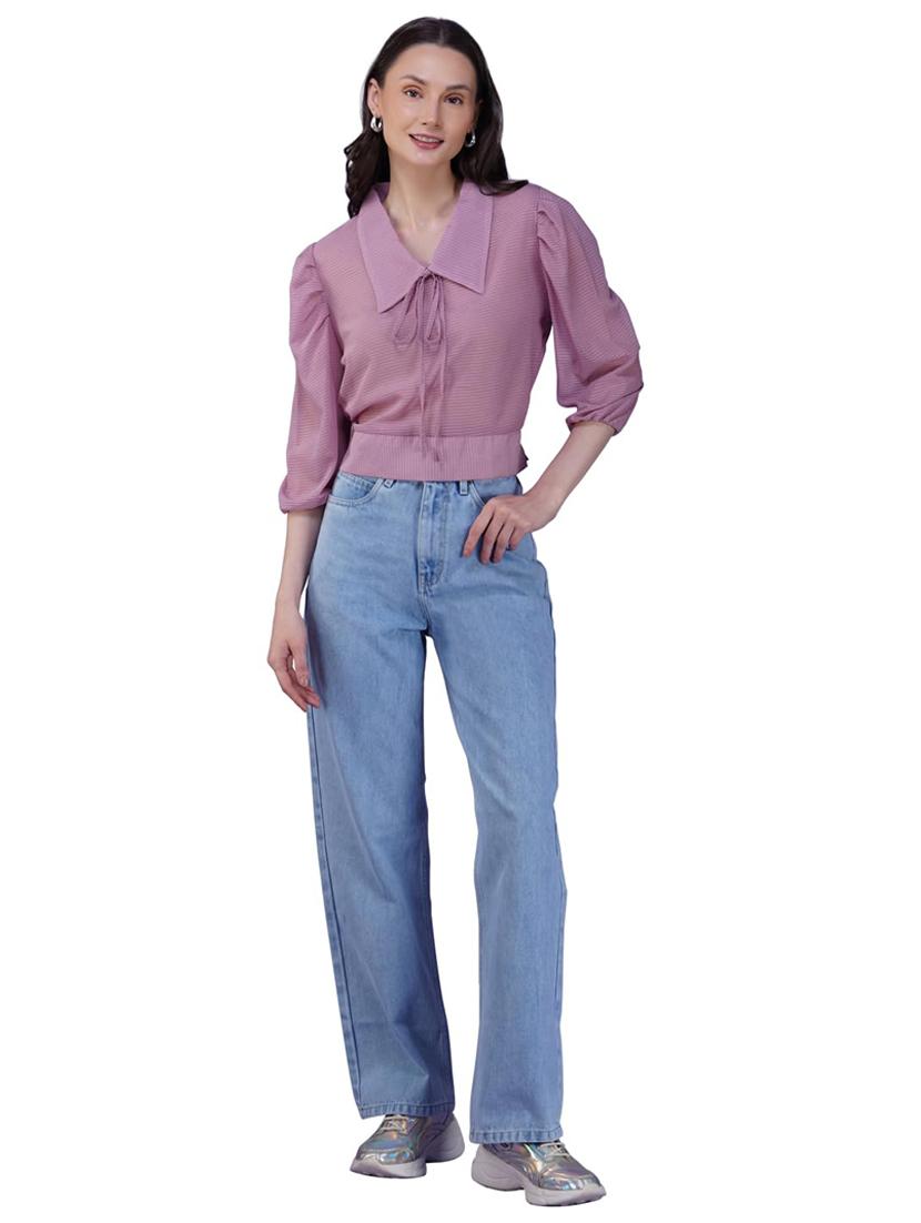 women mauve puff sleeve crop top - 21935523 - Standard Image - 4