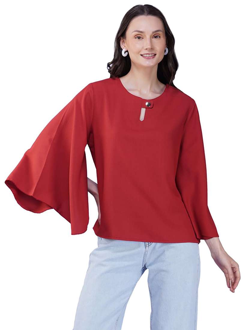 women solid flared sleeve regular top - 21935525 -  Standard Image - 1