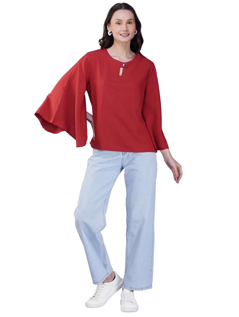 women solid flared sleeve regular top - 21935525 -  Standard Image - 4