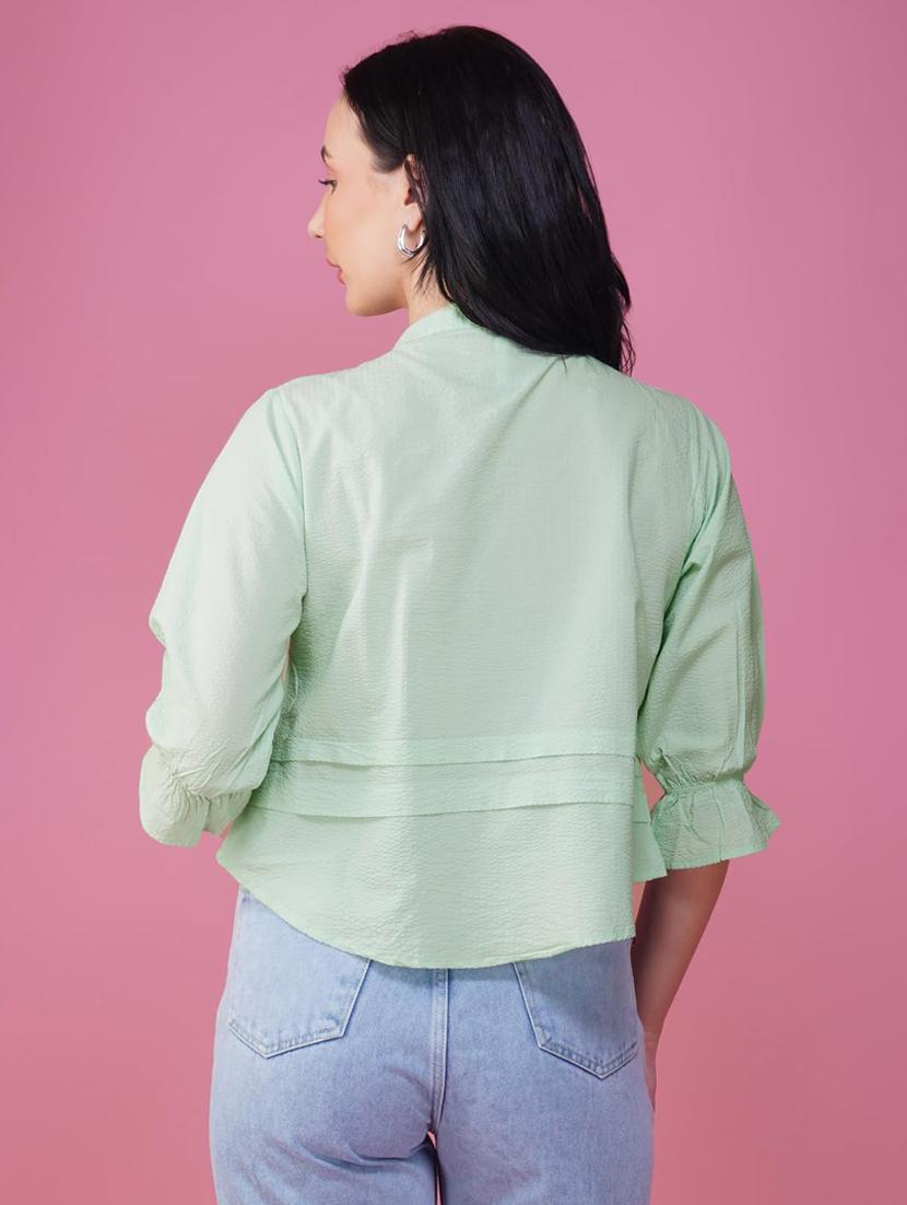 women solid tie-up neck puff sleeve crop top - 21935528 - Standard Image - 4