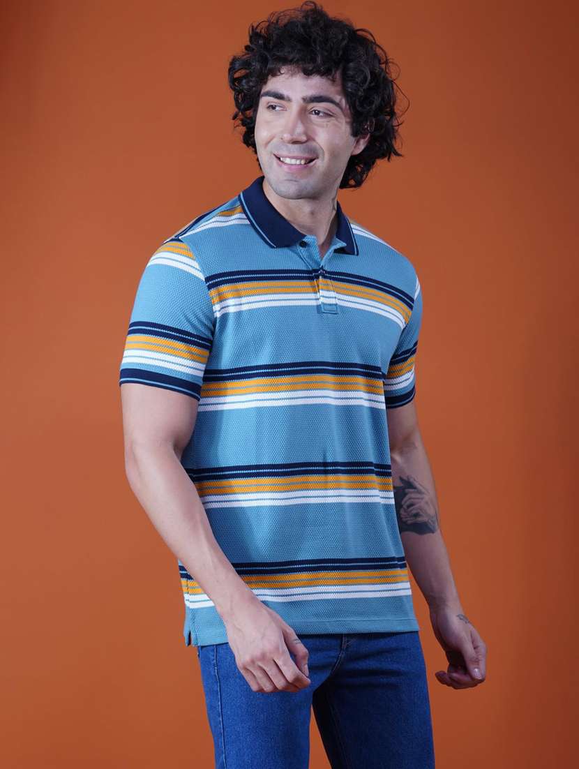 men striped short sleeve regular fit polo t-shirt - 21935564 -  Standard Image - 1