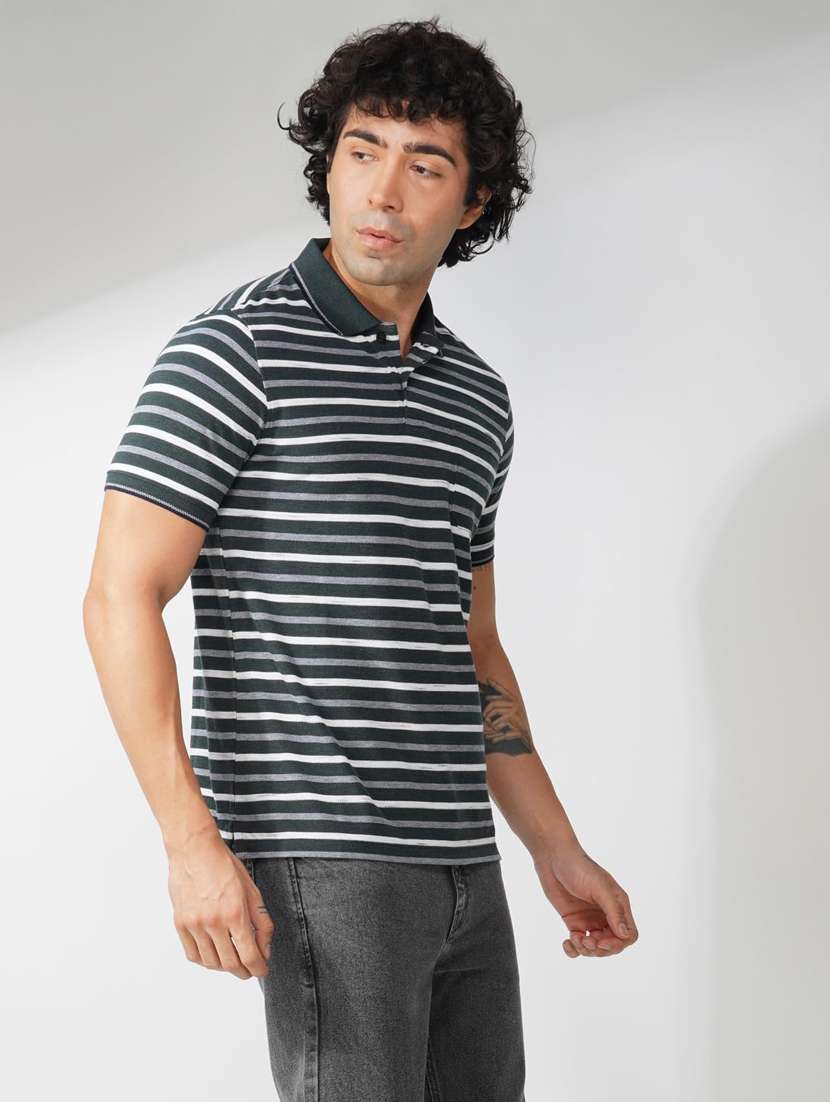 men striped short sleeve regular fit polo t-shirt - 21935574 - Standard Image - 1