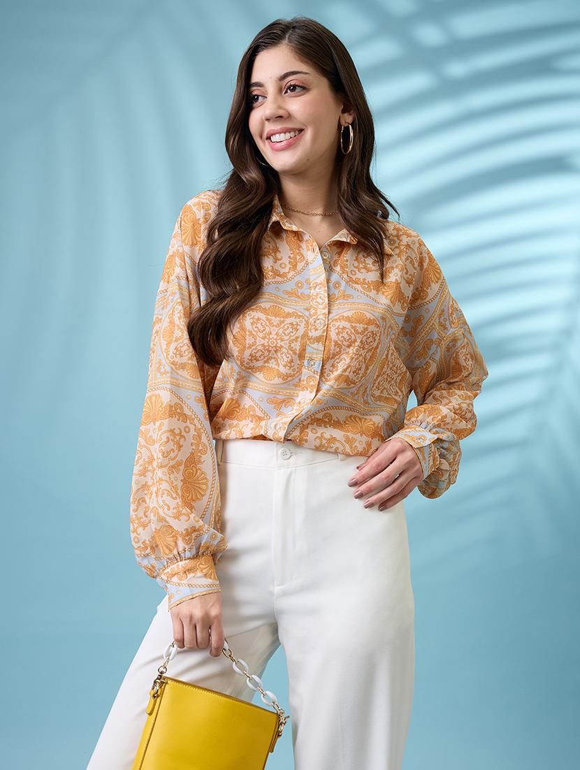 women printed puff sleeve relaxed fit shirt - 21935604 - Zoom Image - 0