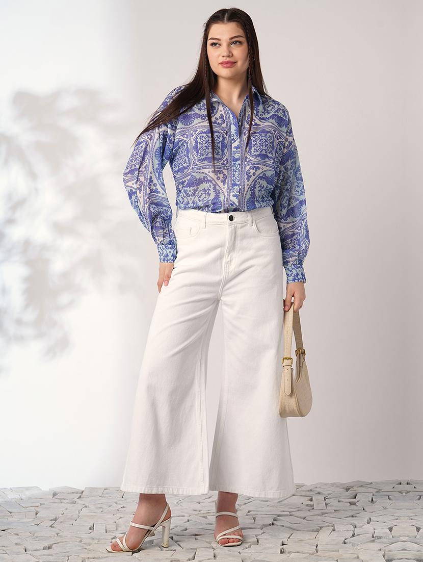 women printed puff sleeve relaxed fit shirt - 21935605 - Standard Image - 4