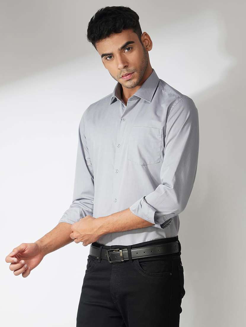 men's grey cotton blend formal solid shirt - 21935609 -  Standard Image - 1