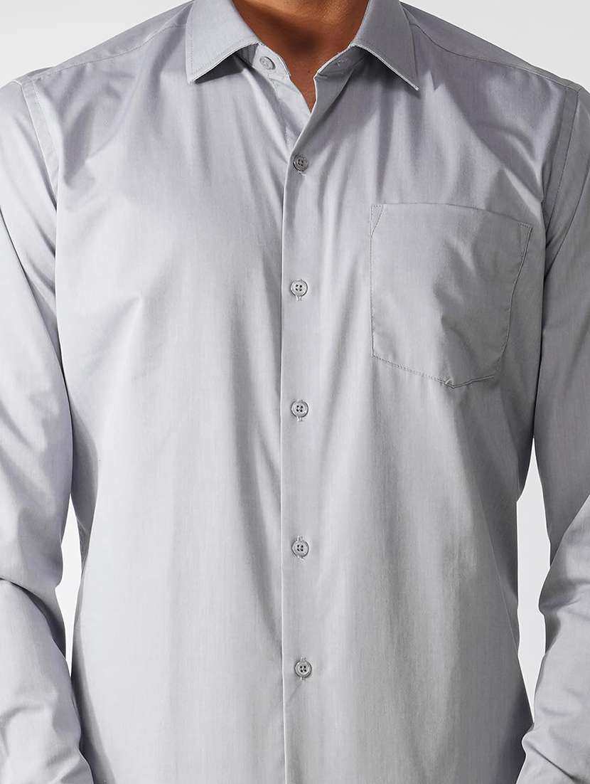 men's grey cotton blend formal solid shirt - 21935609 - Standard Image - 4