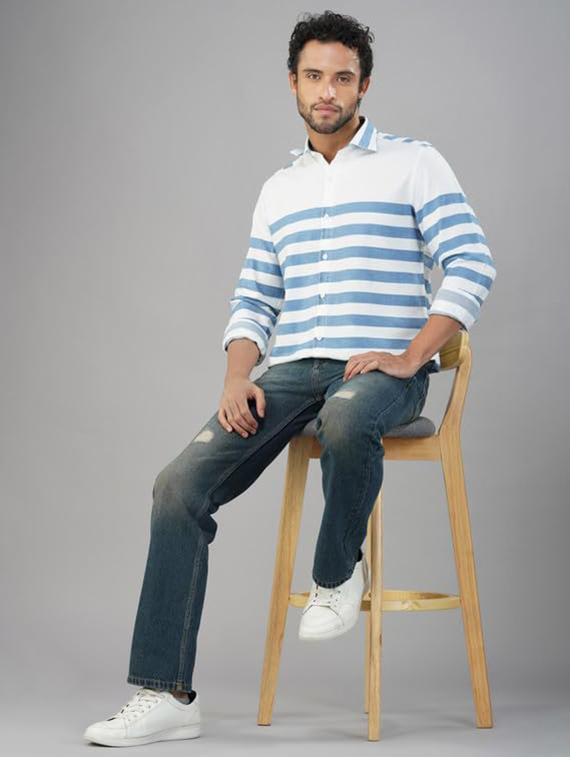 men striped collared long sleeve shirt - 21935619 - Standard Image - 4