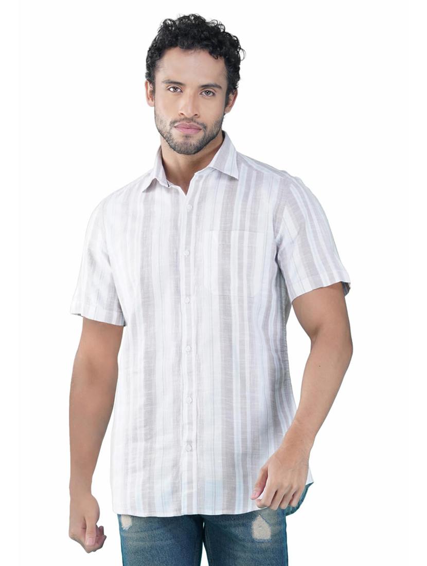 men striped collared short sleeve regular fit shirt - 21935628 - Standard Image - 1