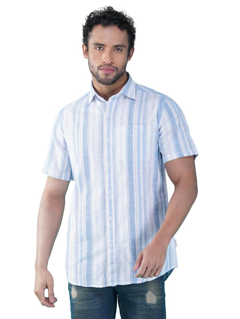 men striped collared short sleeve regular fit shirt - 21935629 - Standard Image - 1