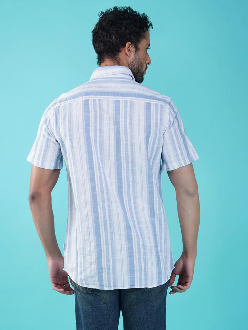 men striped collared short sleeve regular fit shirt - 21935629 - Standard Image - 4