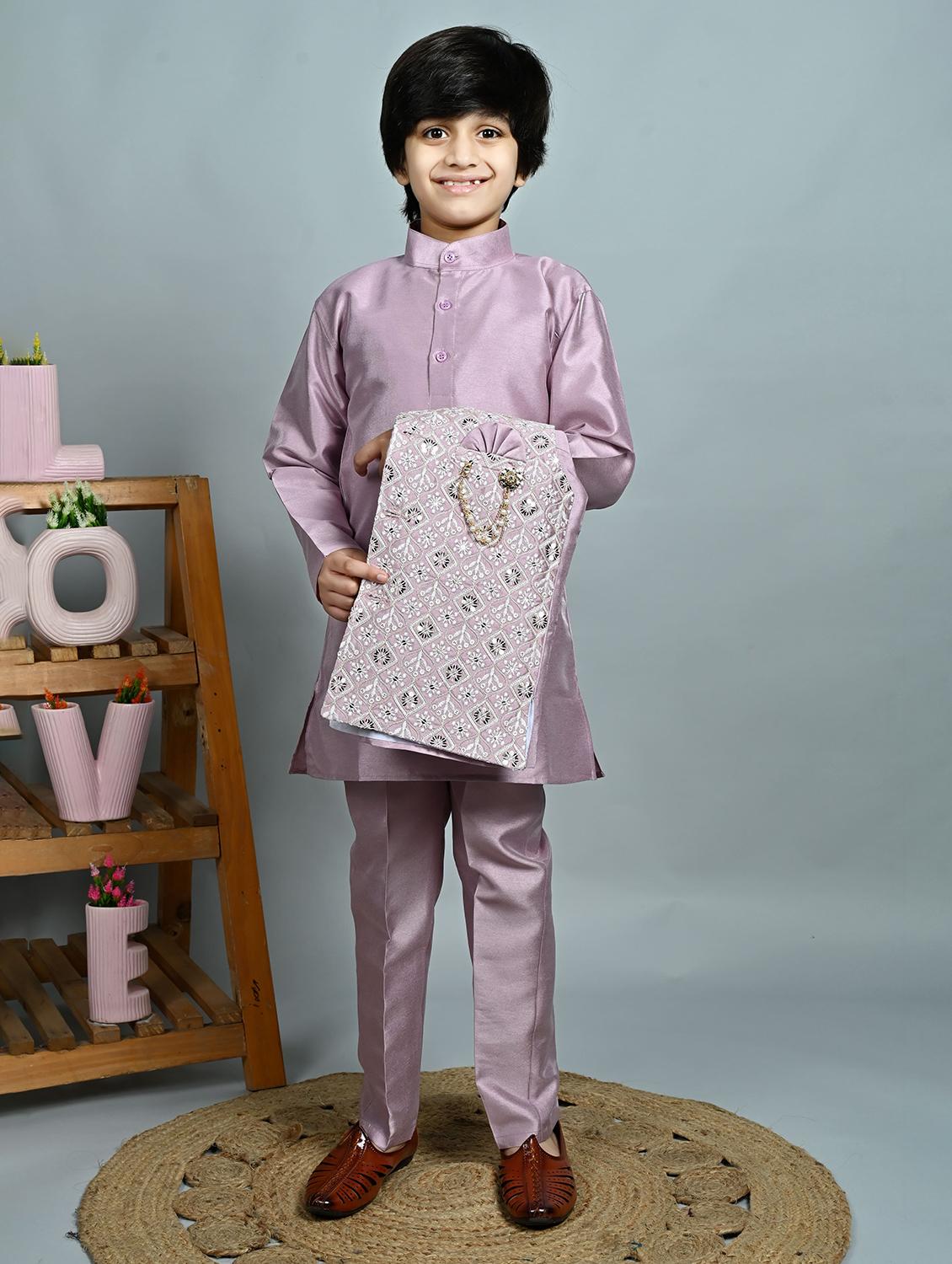 boys solid kurta pyjama with embroidered jacket - 21935655 - Standard Image - 1