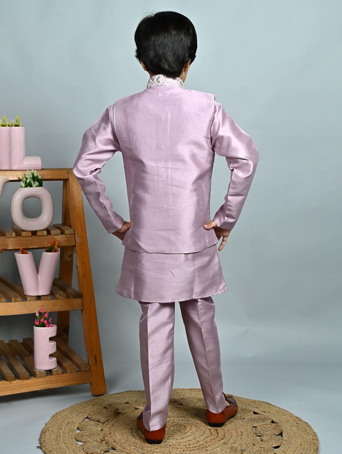 boys solid kurta pyjama with embroidered jacket - 21935655 - Standard Image - 4