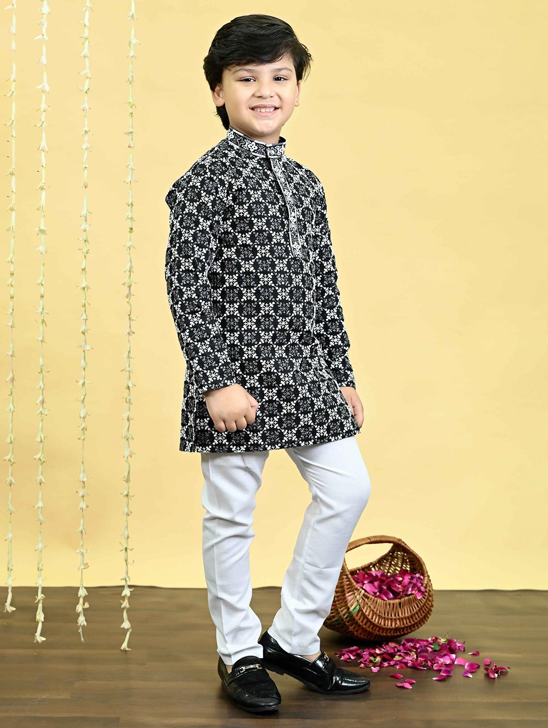 boys embroidered kurta and pyjama set - 21935657 - Standard Image - 1