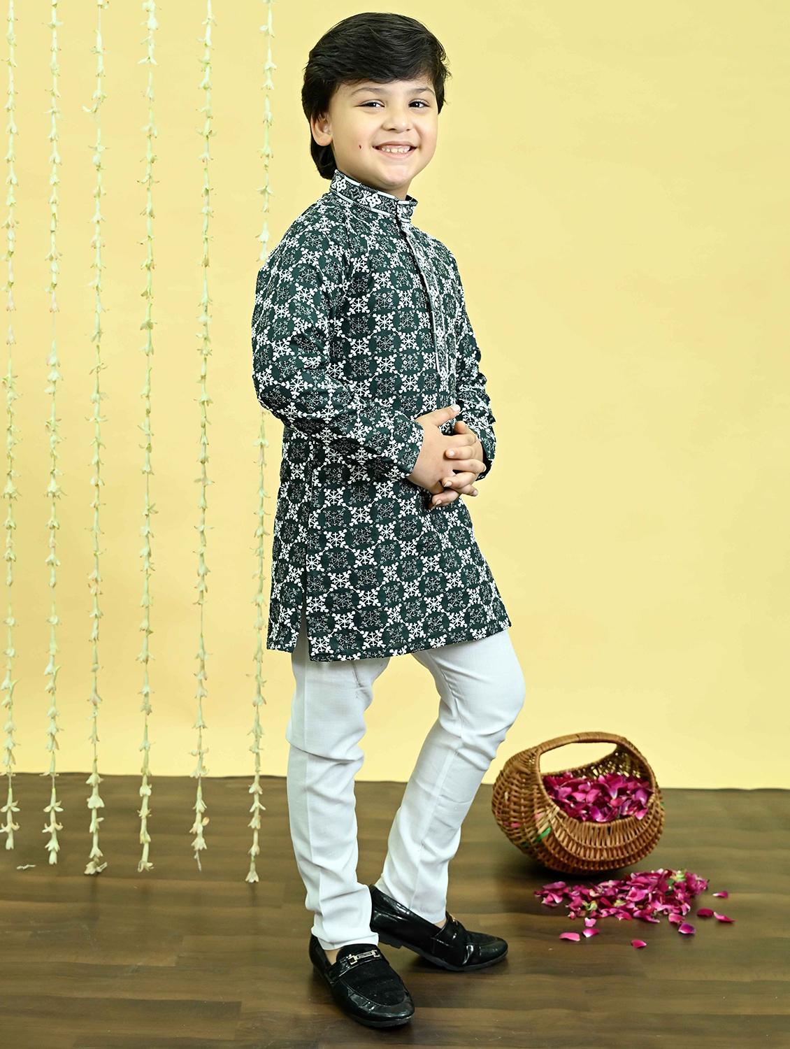 boys embroidered kurta and pyjama set - 21935659 -  Standard Image - 1