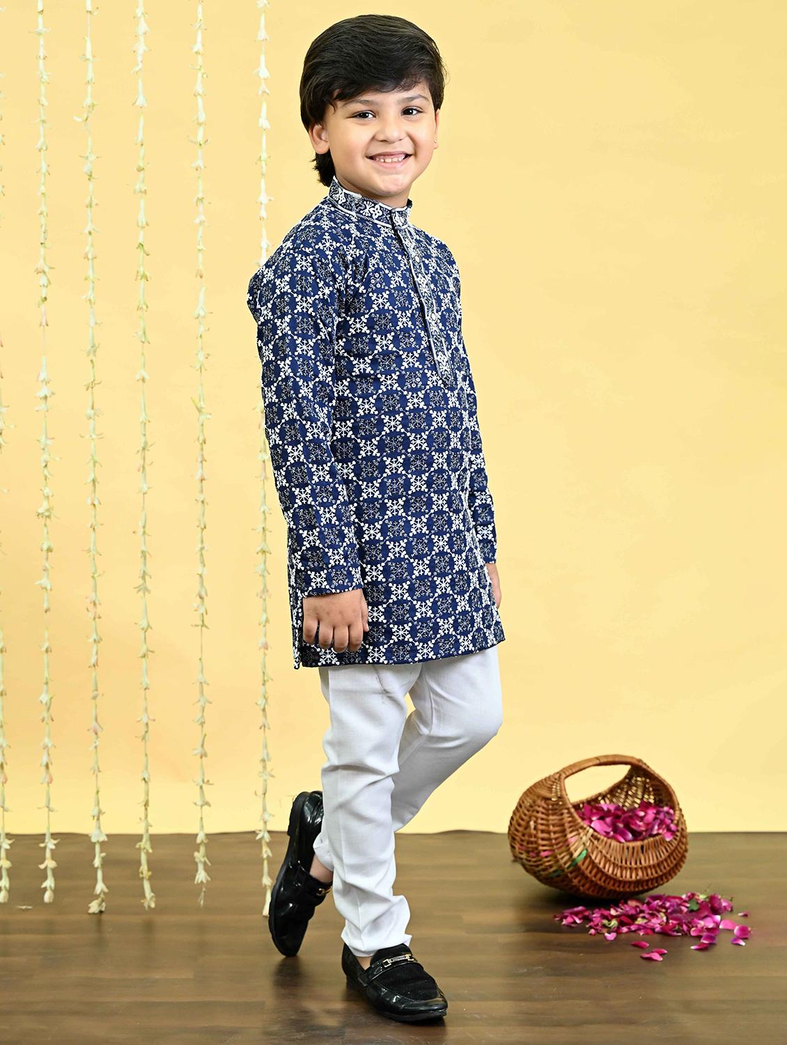 boys embroidered kurta and pyjama set - 21935661 -  Standard Image - 1