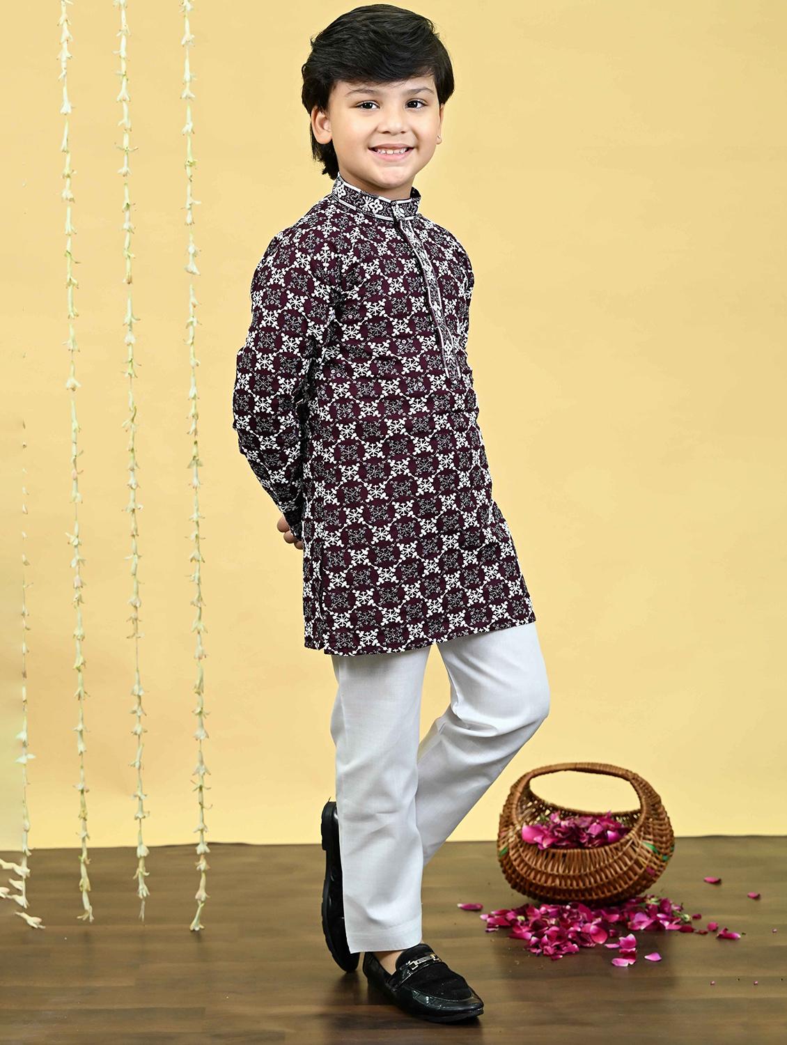 boys embroidered kurta and pyjama set - 21935662 -  Standard Image - 1