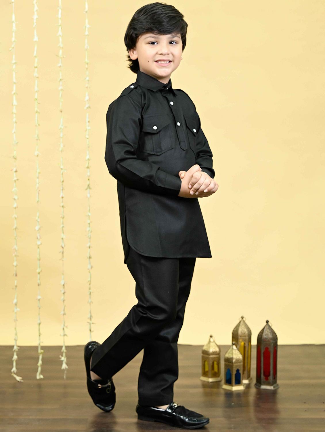 boys solid long sleeve kurta and pyjama set - 21935663 -  Standard Image - 1