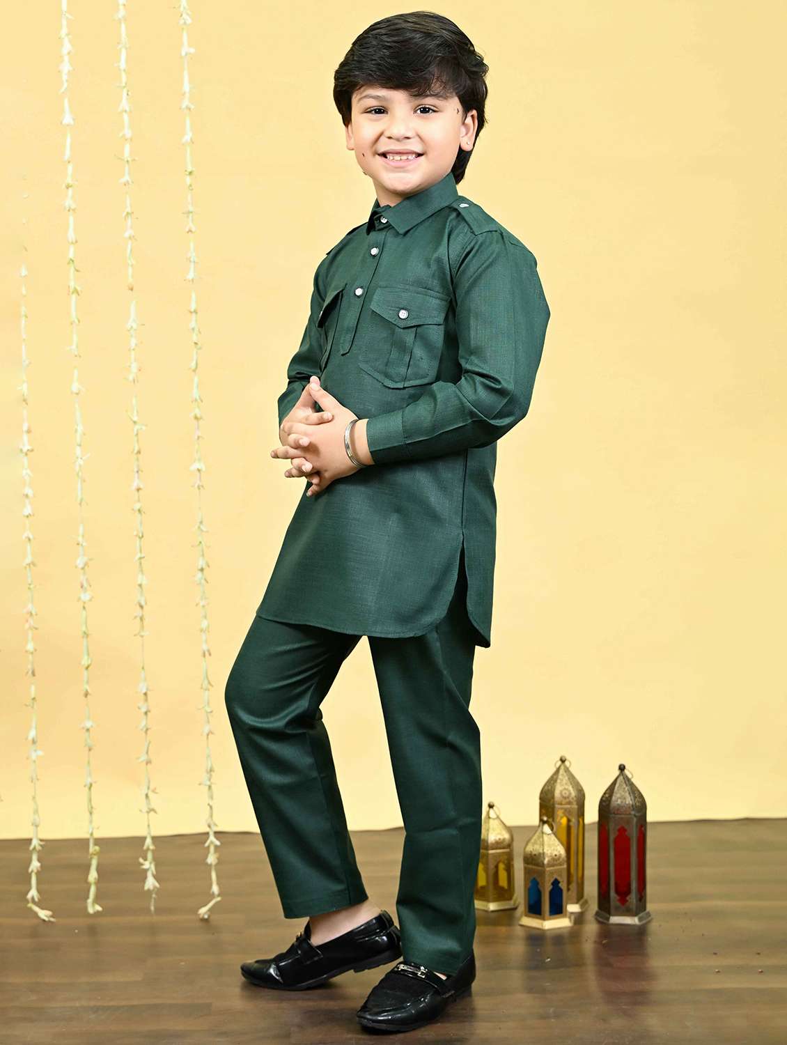 boys solid long sleeve kurta and pyjama set - 21935664 -  Standard Image - 1
