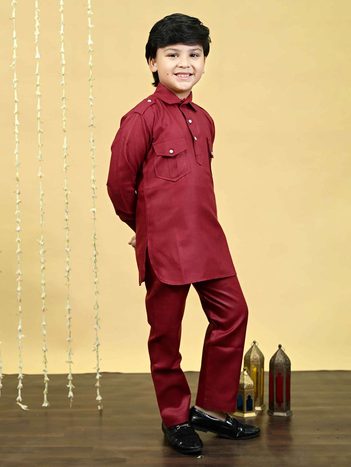 boys solid long sleeve kurta and pyjama set - 21935665 -  Standard Image - 1