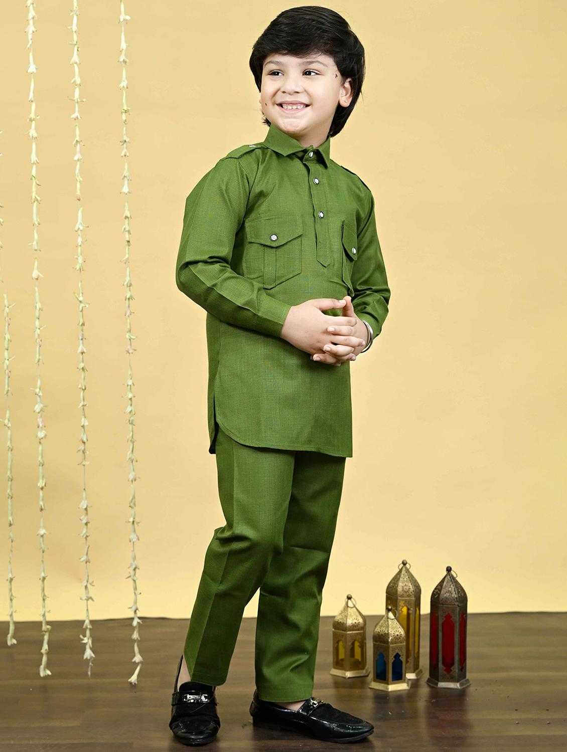 boys solid long sleeve kurta and pyjama set - 21935666 - Standard Image - 1