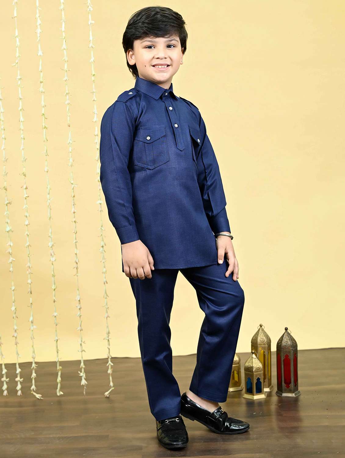 boys solid long sleeve kurta and pyjama set - 21935667 -  Standard Image - 1