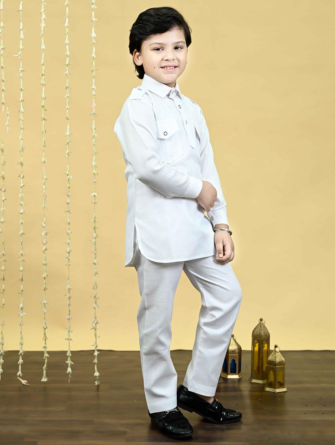 boys solid long sleeve kurta and pyjama set - 21935669 - Standard Image - 1