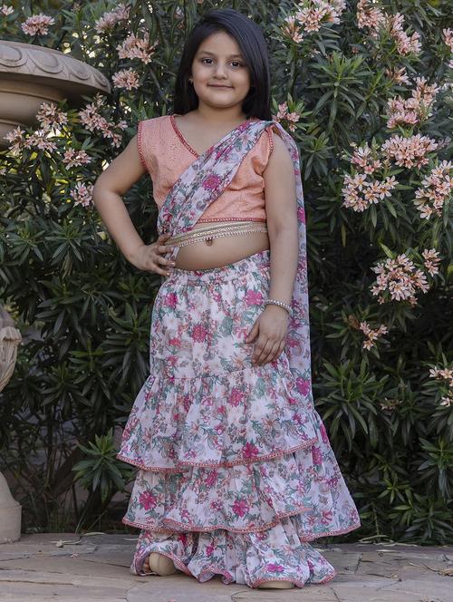 girls floral printed ruffled ready to wear saree - 21935691 - Standard Image - 0