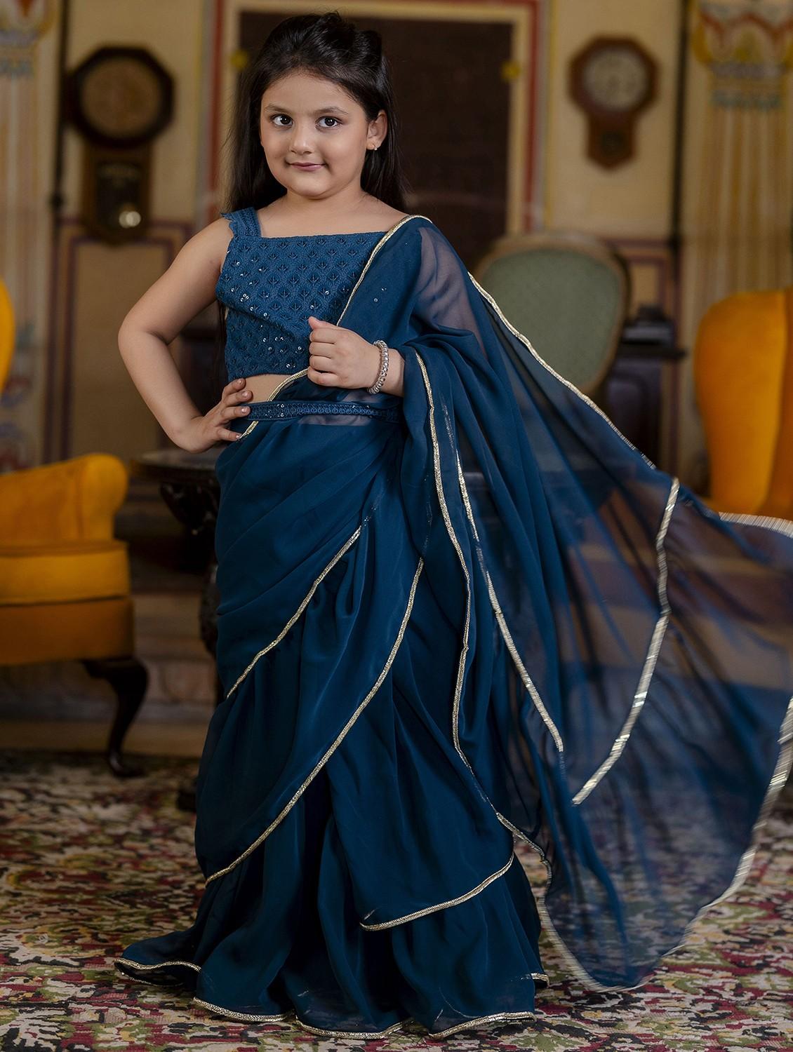girls solid ruffled ready to wear saree