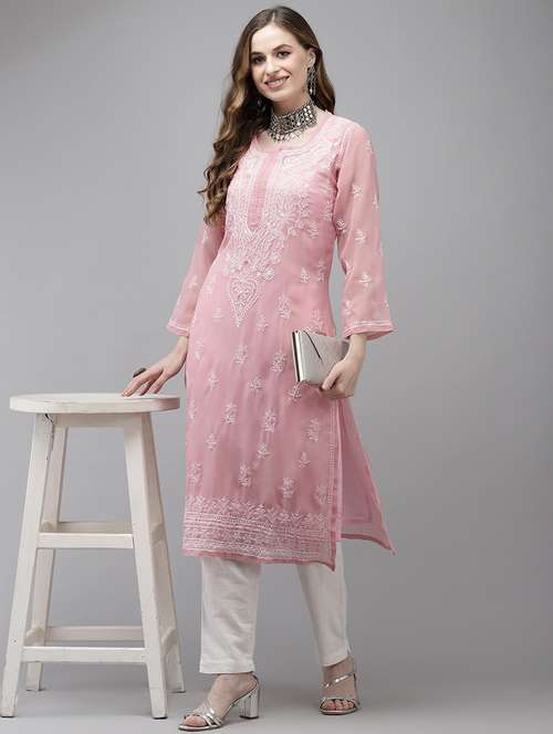 women chikankari long sleeve straight kurta - 21935848 -  Standard Image - 0