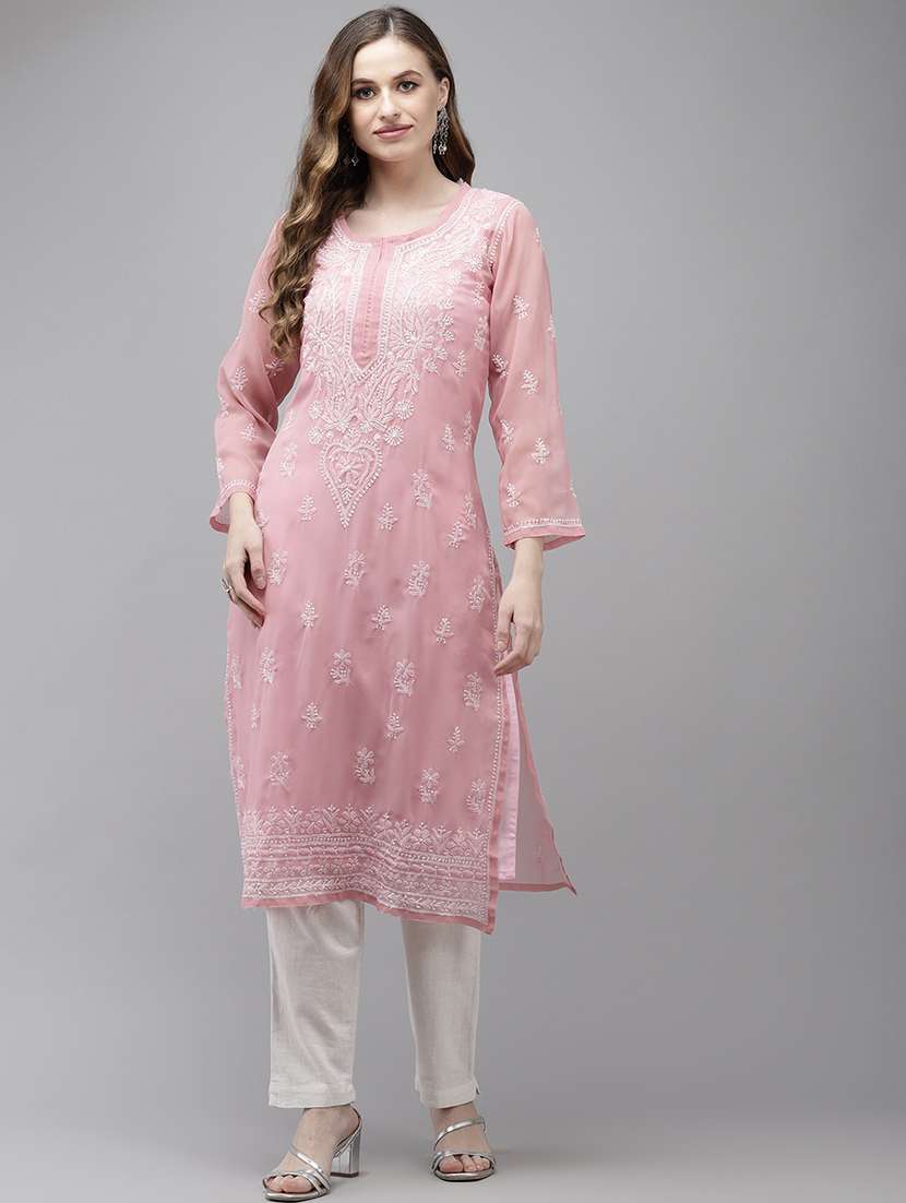 women chikankari long sleeve straight kurta - 21935848 -  Standard Image - 1