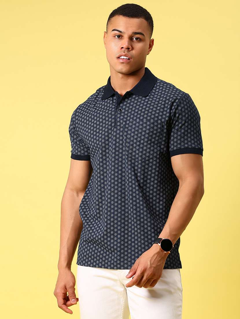 men printed short sleeve slim fit polo t-shirt - 21935857 -  Standard Image - 1