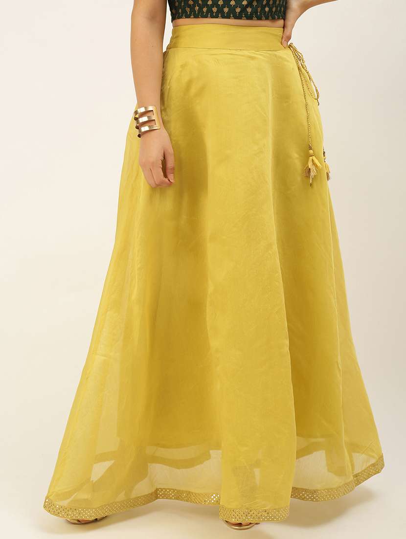 women solid high rise flared skirt