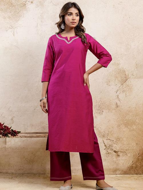 women three quarter sleeve straight kurta - 21935887 -  Standard Image - 0