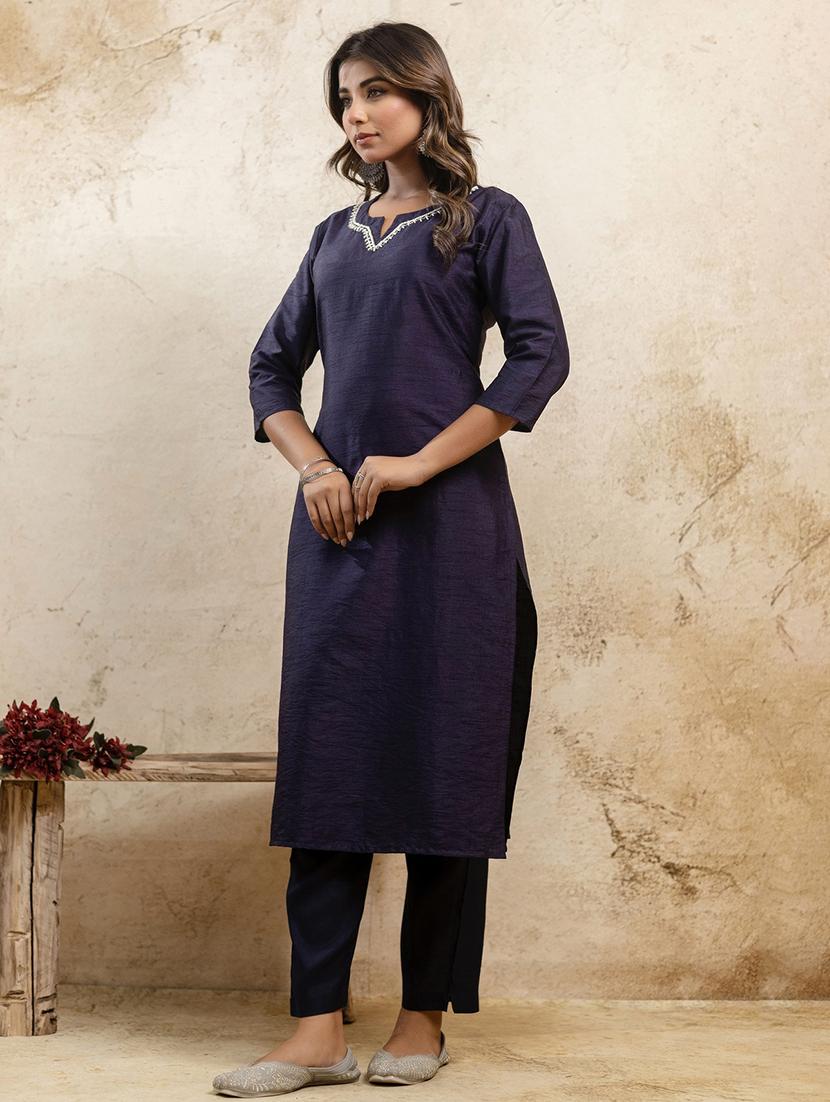 women three quarter sleeve straight kurta - 21935888 -  Standard Image - 1