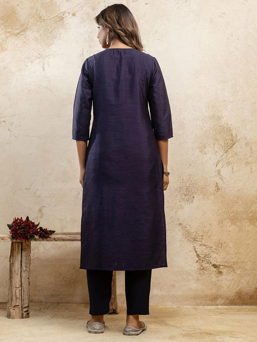 women three quarter sleeve straight kurta - 21935888 - Standard Image - 4
