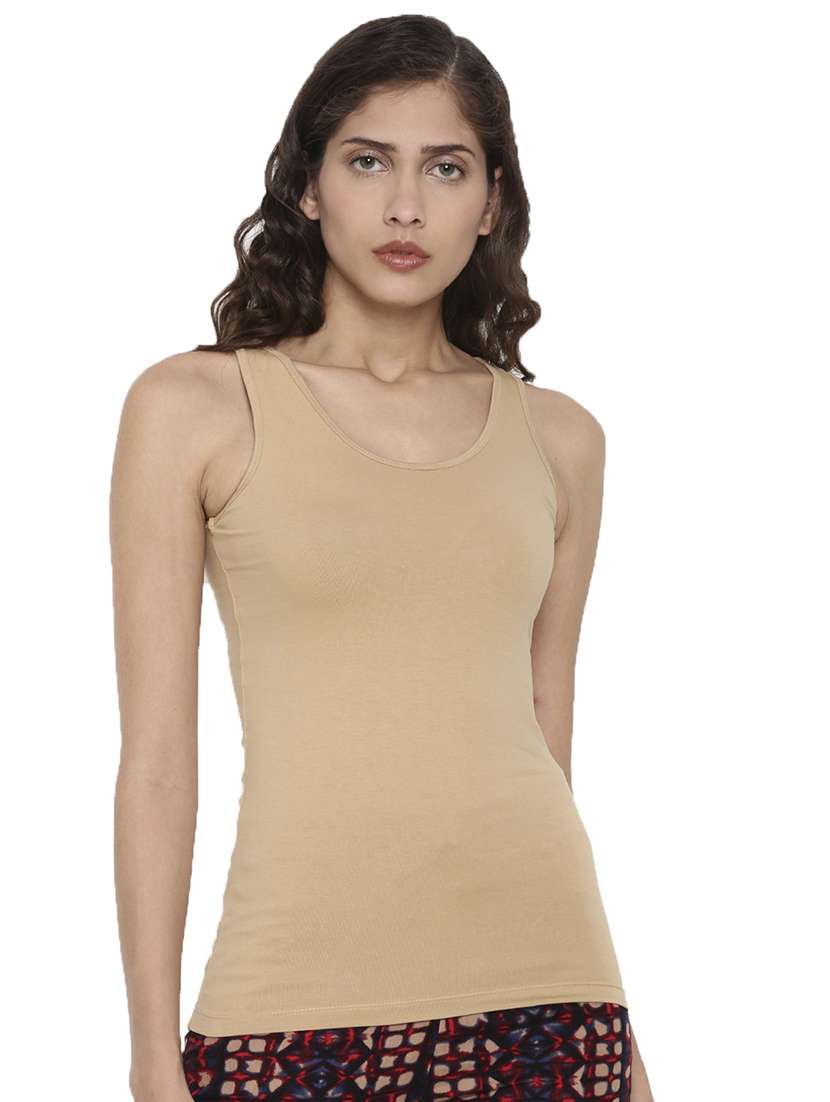 women solid shoulder strap tank top