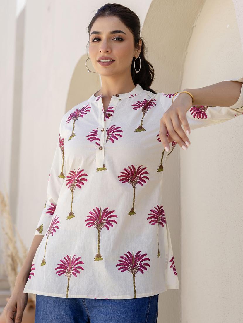 women three quarter sleeve straight kurti - 21935894 -  Standard Image - 1