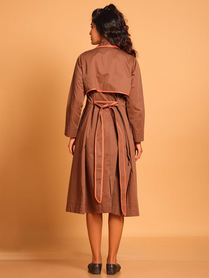 women brown solid long sleeve coat dress - 21935899 -  Standard Image - 1